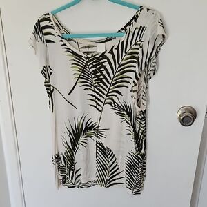 H&M Black and Cream Leaf Print Blouse
